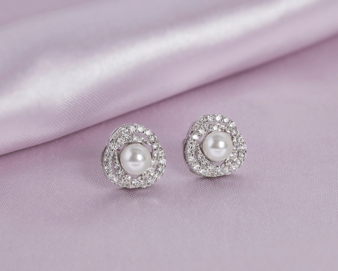 Callie - Zirconia and Pearl Stud Earrings