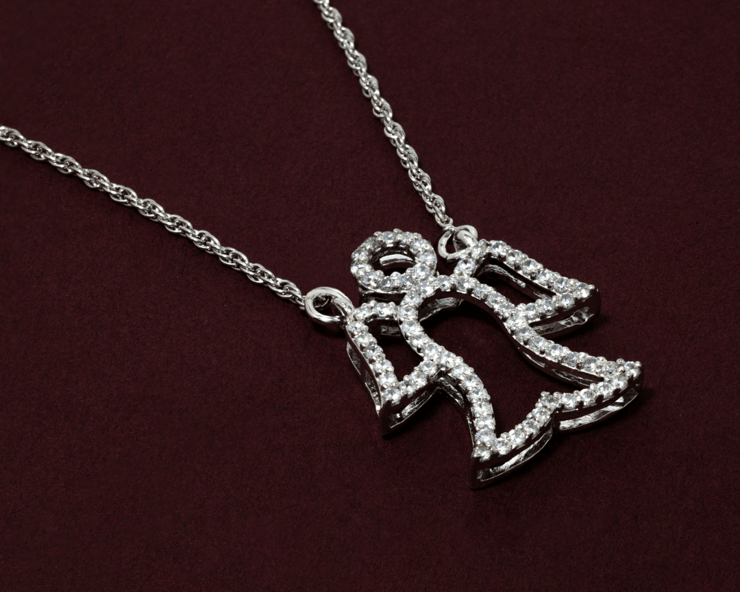 Serapis - Zirconia Studded Angel Pendant Necklace