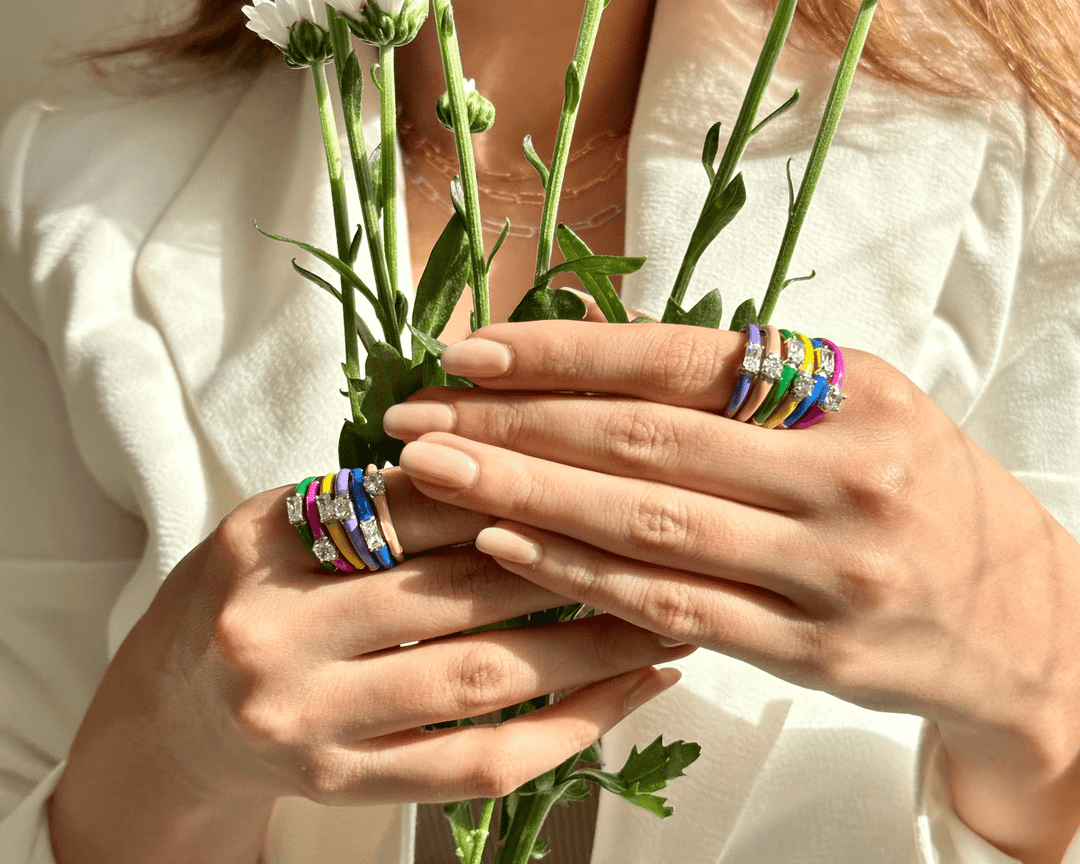 Eos - Green Enamel Zirconia Ring