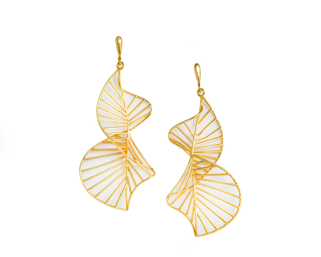 Twisted Marvels - 925 Silver Dangle Double Helix Earrings: Gold Rhodium Plating
