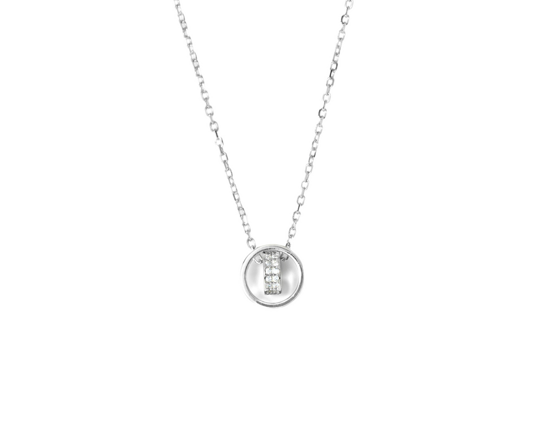 Hephaestus - Zirconia Studded Dual Circle Pendant Necklace