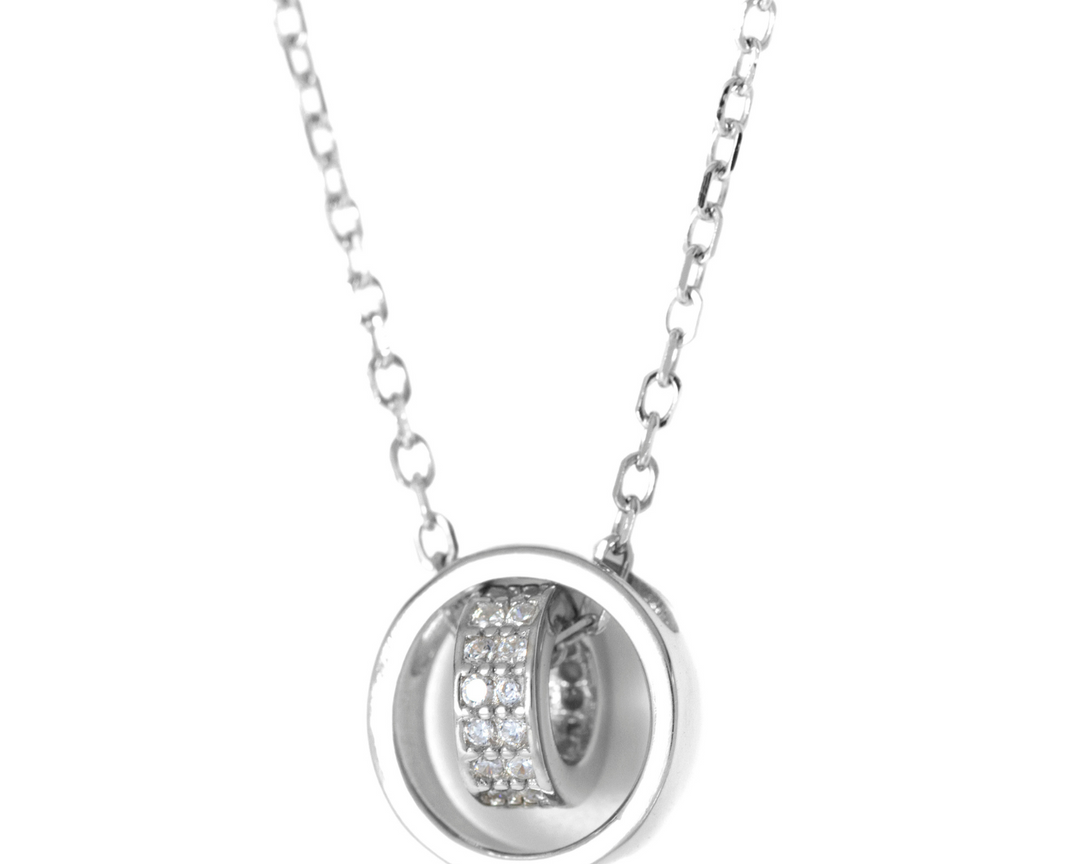 Hephaestus - Zirconia Studded Dual Circle Pendant Necklace