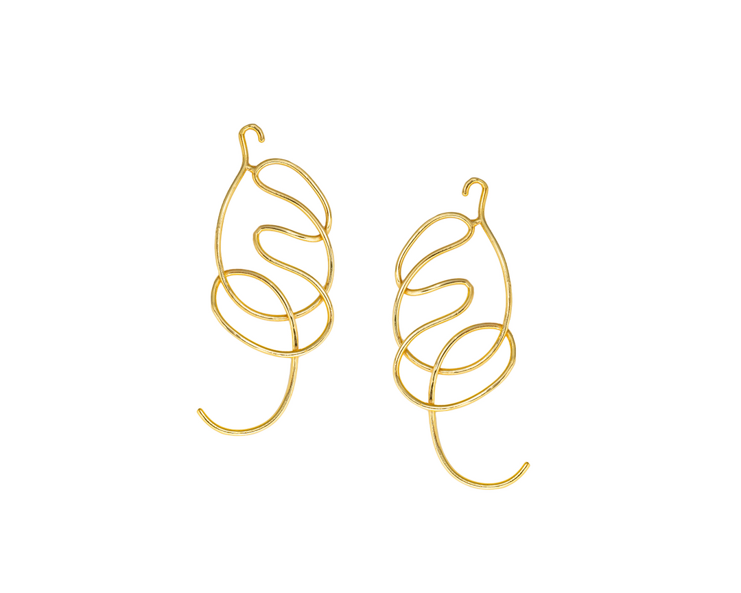 Looped Whimsy - 925 Silver Spiral Dangle Earrings: Gold Rhodium Plating