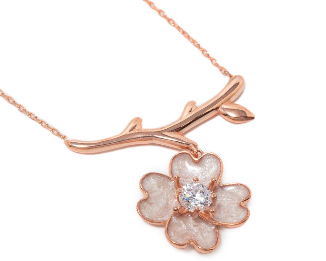 Celestia - Zirconia White Enamel Flower Pendant Necklace