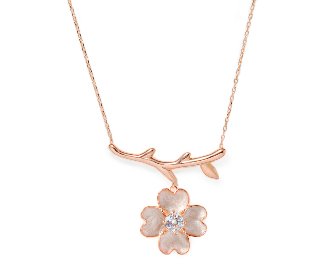 Celestia - Zirconia White Enamel Flower Pendant Necklace