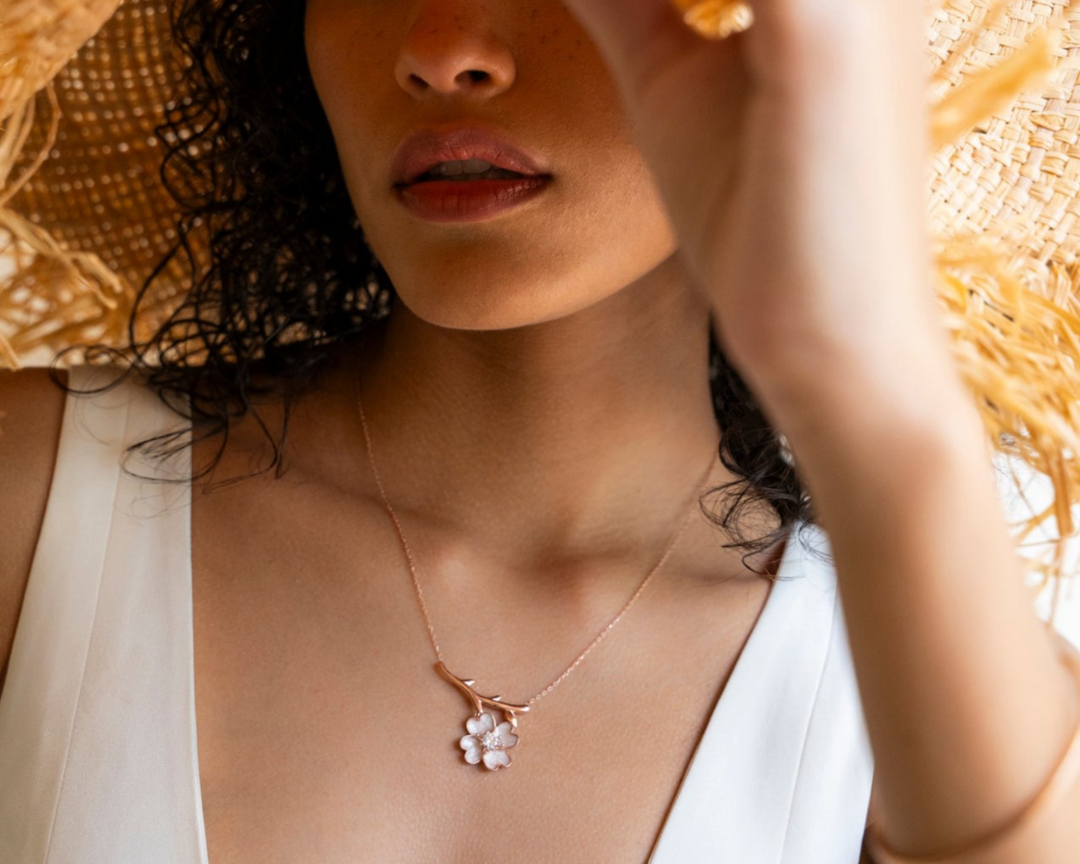 Celestia - Zirconia White Enamel Flower Pendant Necklace