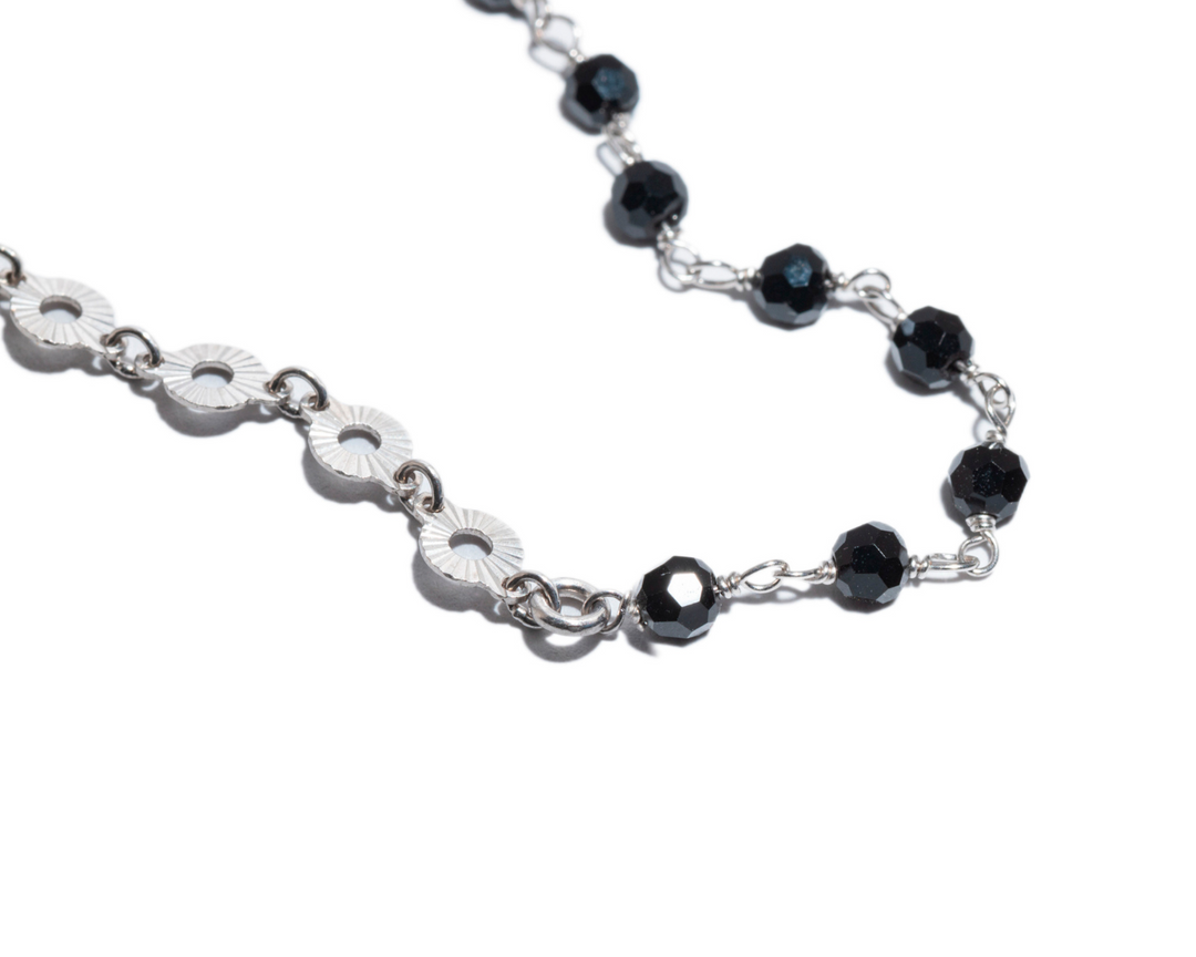 Salus - Black Crystal Sterling Silver Anklet