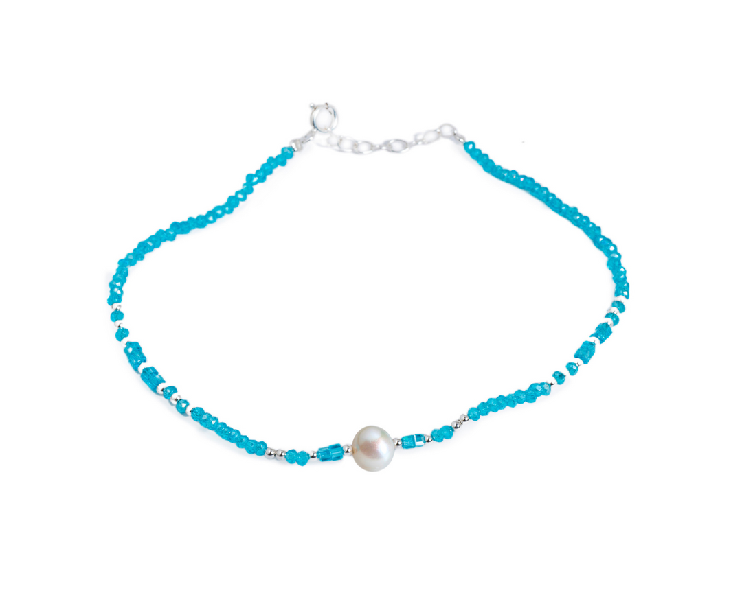 Fons - Pearl and Blue Crystal Beaded Anklet