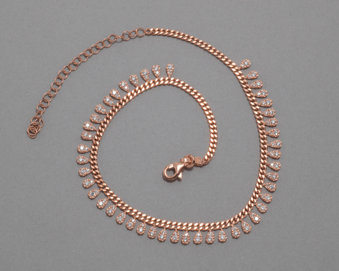 Theia - Zirconia Teardrop Charm Anklet: Rose Gold Polish