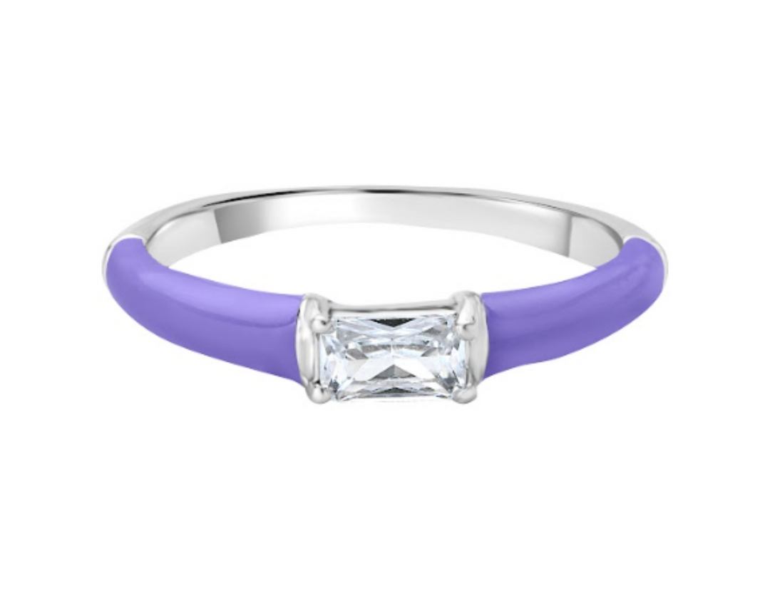 Lilac Purple Enamel Zirconia Ring