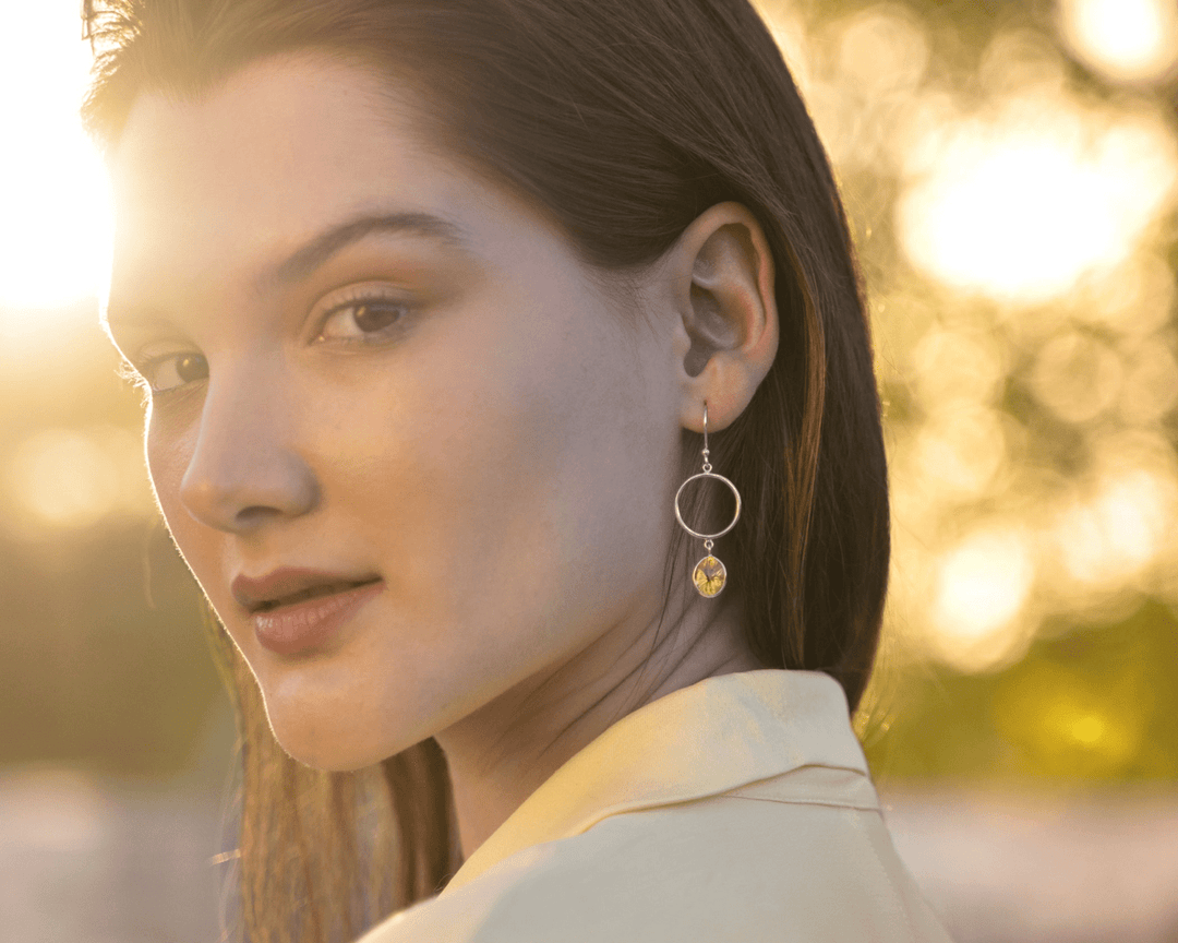Regulus - Citrine Stone & Silver Ring Dangler Earrings