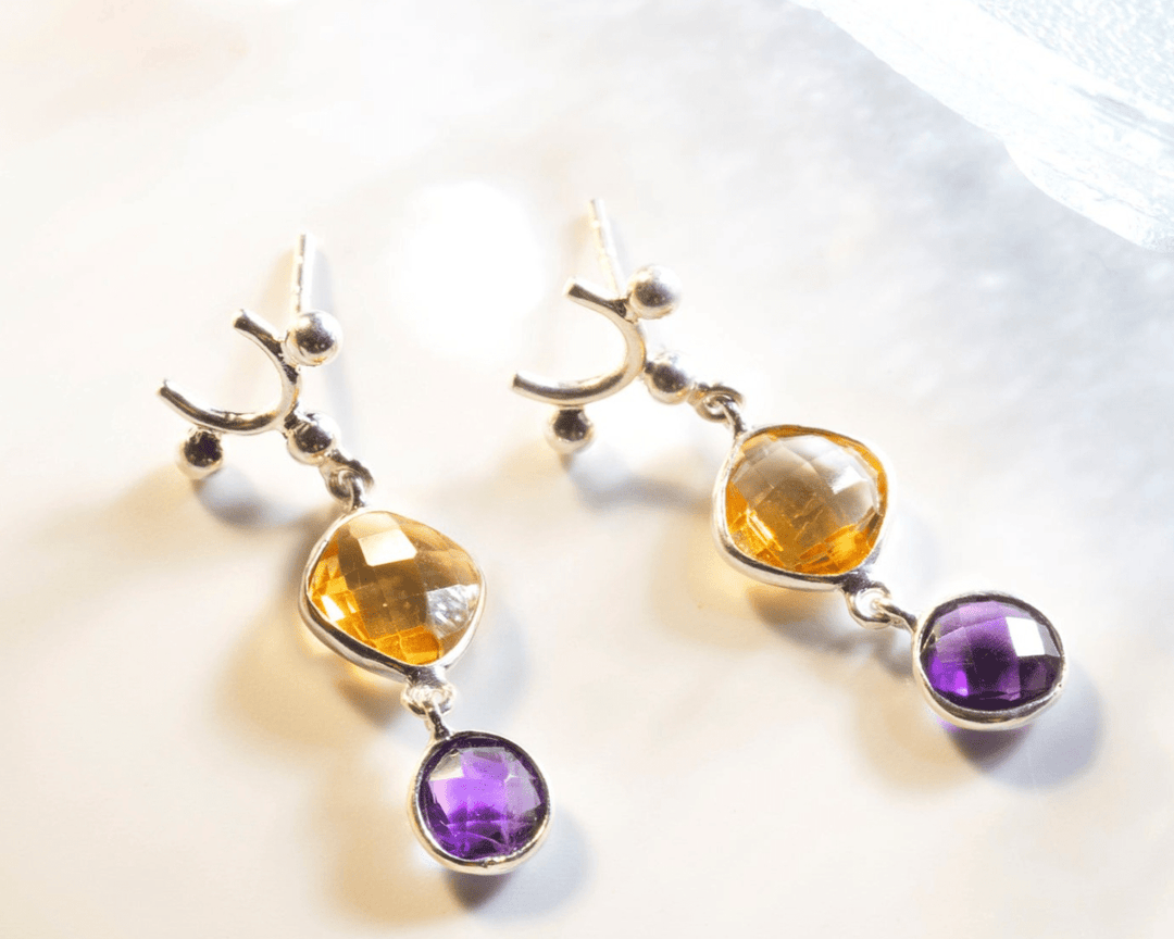 Draco - Amethyst & Citrine Stone Dangler Earrings