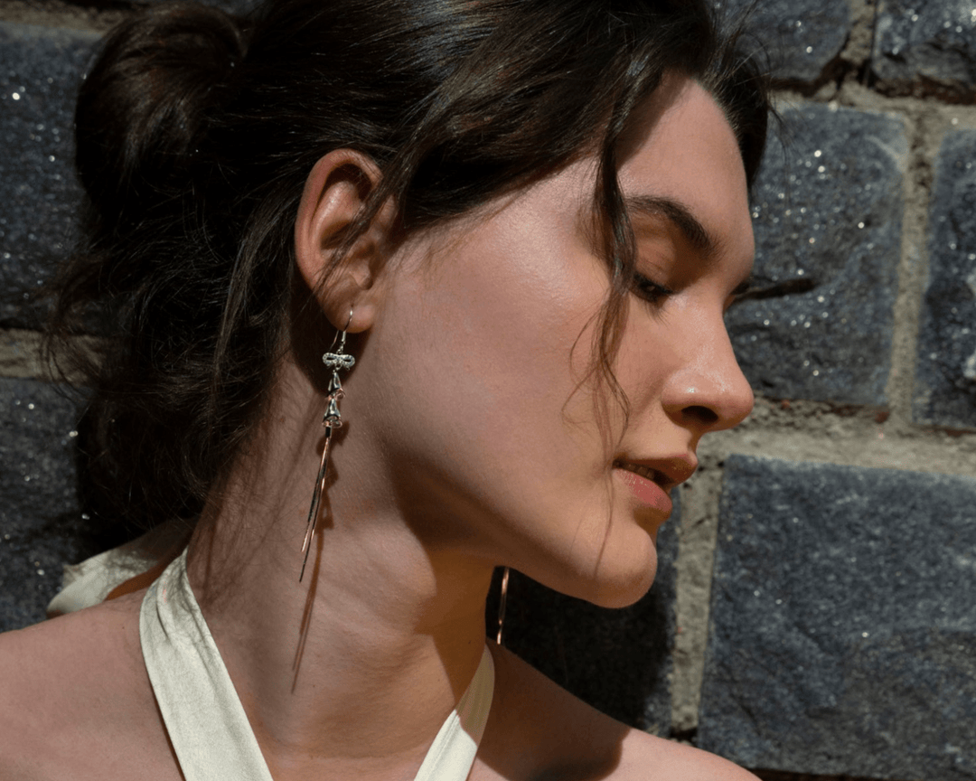Semele - Silver Zirconia and Bows Tassle Dangler Earrings