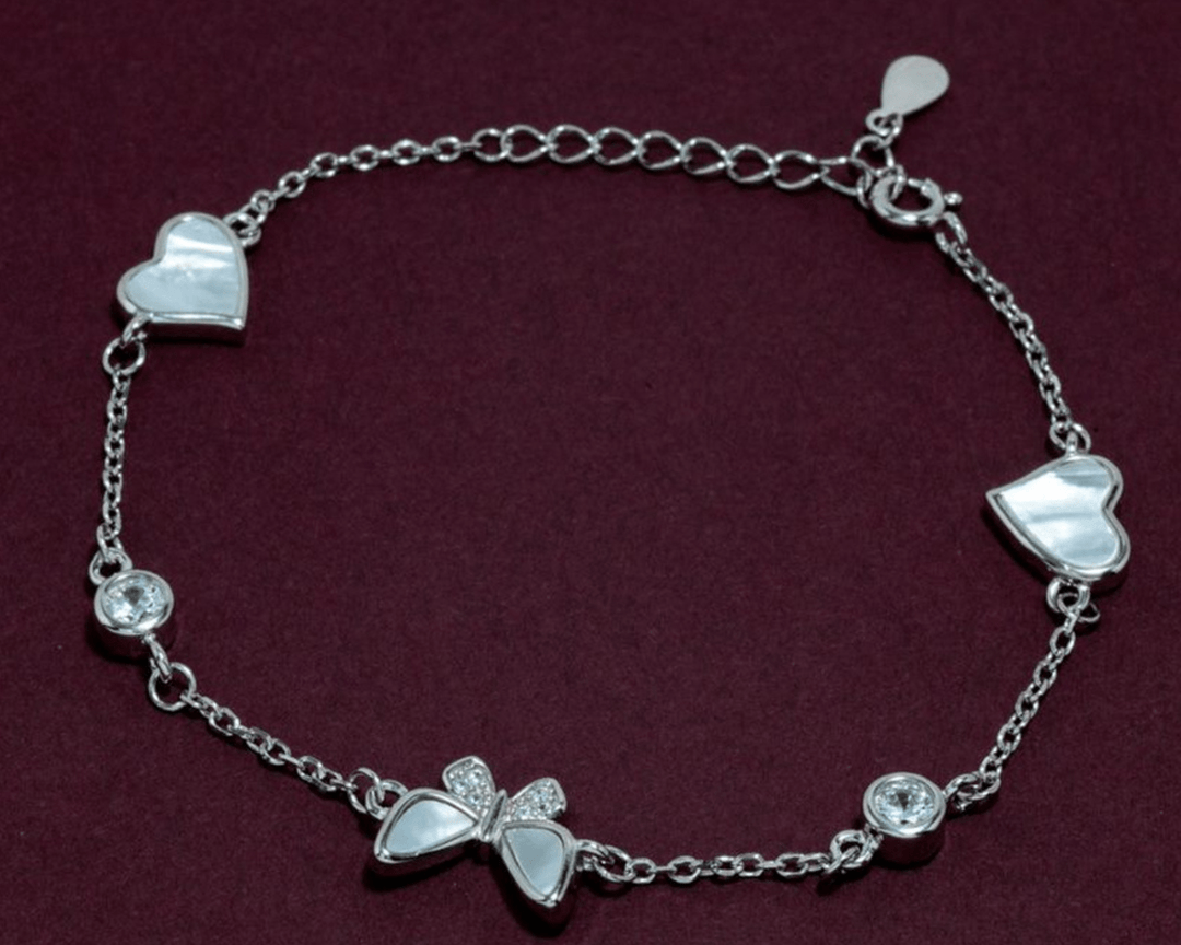 Larisa - Butterfly and Heart Charm Zirconia Solitaire Bracelet