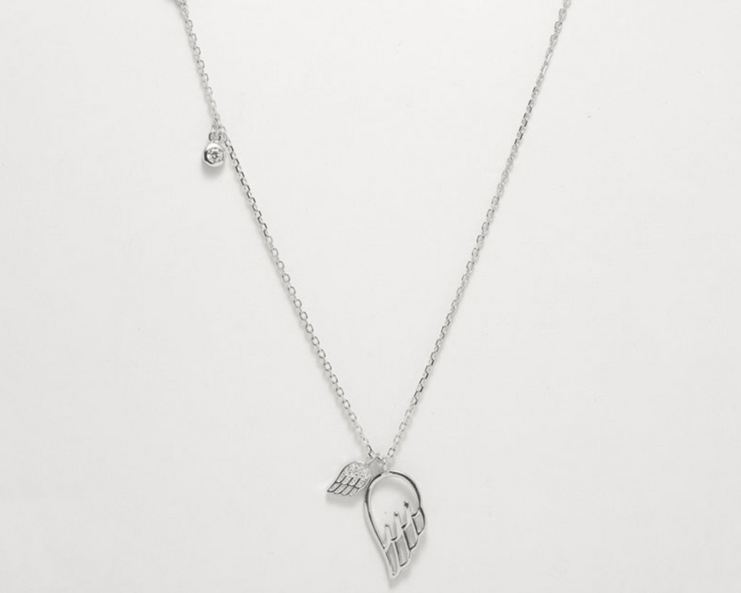 Angela - Cable Link Chain with Dangling Zirconia and Angel Wing Pendant