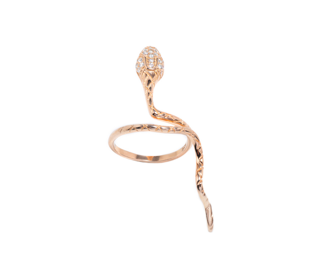 Medusa - Zirconia Snake Ring: Rose Gold / Silver Polish
