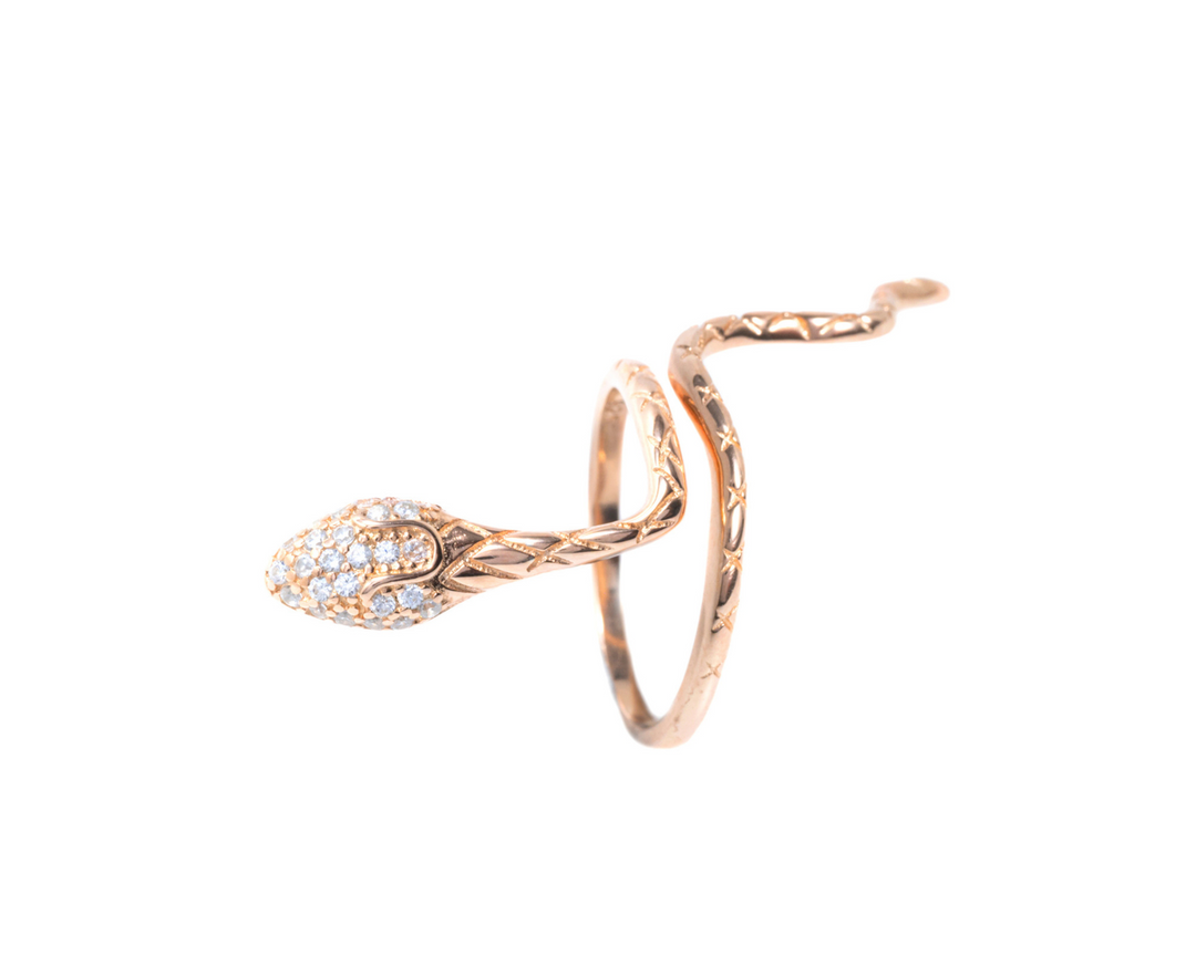 Medusa - Zirconia Snake Ring: Rose Gold / Silver Polish