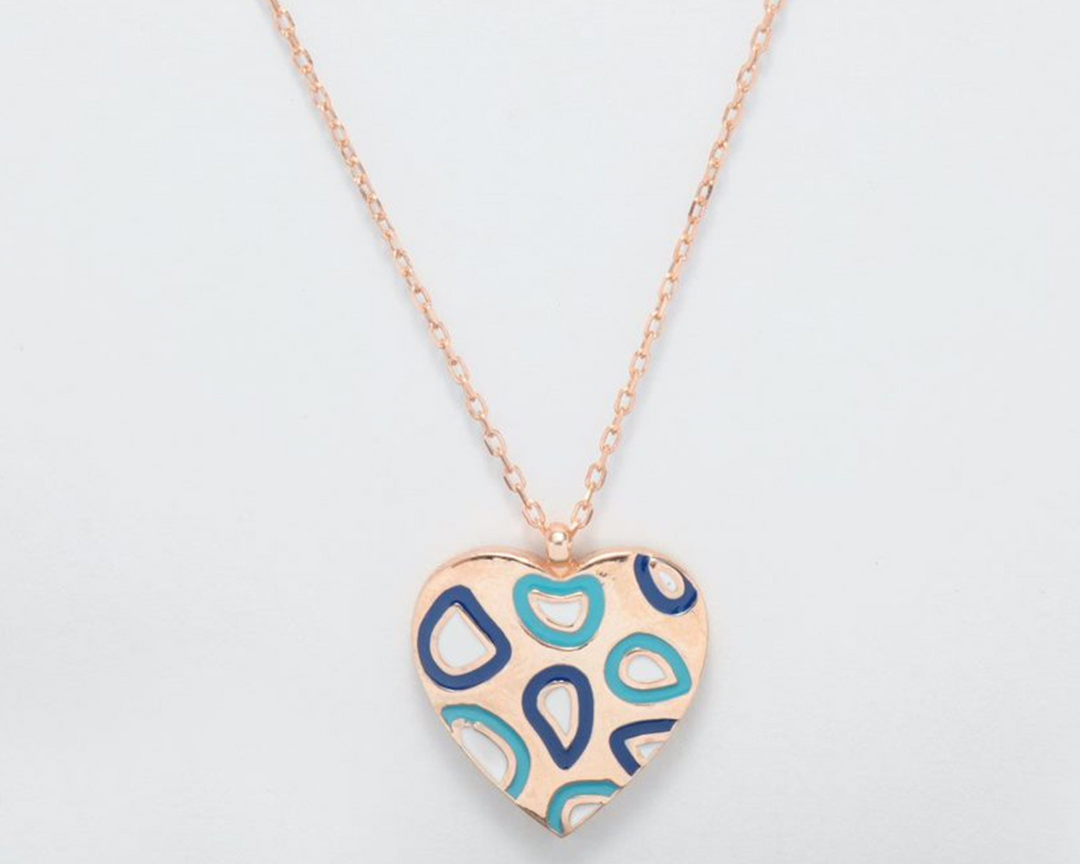 Eros - Cable Link Chain with Colorful Heart Pendant: Rose Gold Polish