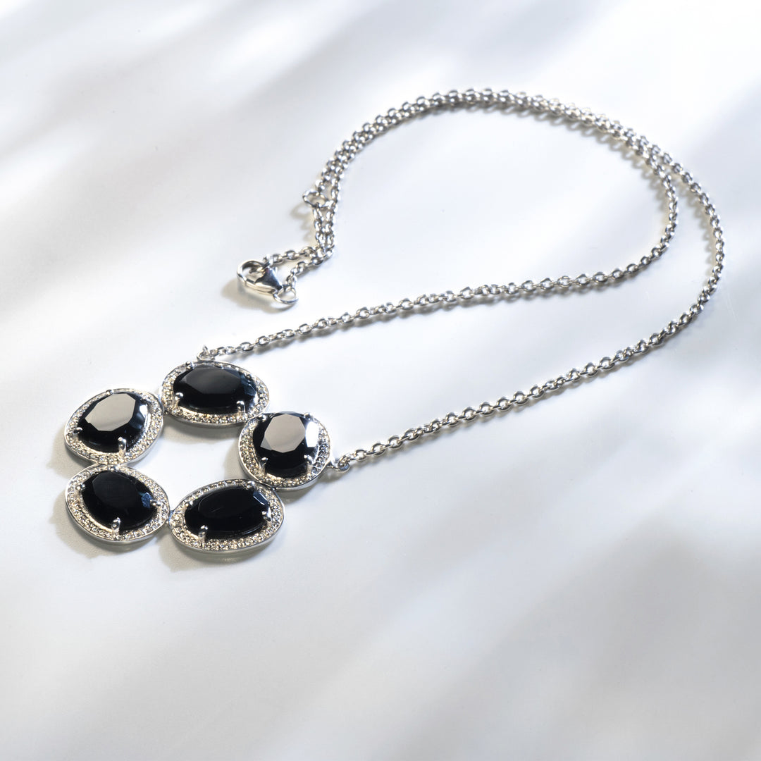Lycoris - Silver Necklace with Smoky & White Zircon Flower Pendant