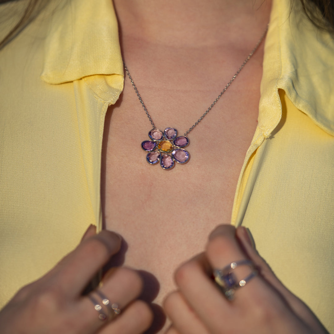 Dorea - Silver Necklace with Amethyst & Citrine Flower Pendant