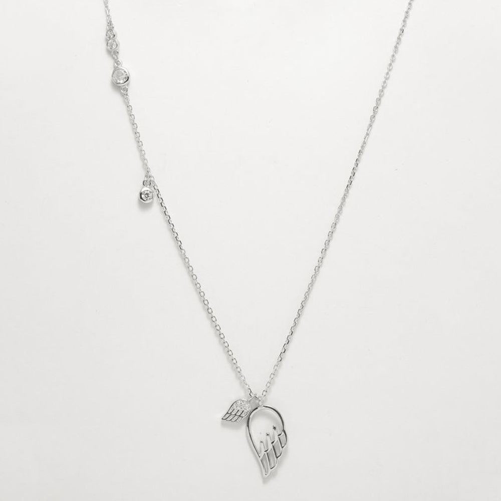 Angela - Cable Link Chain with Dangling Zirconia and Angel Wing Pendant