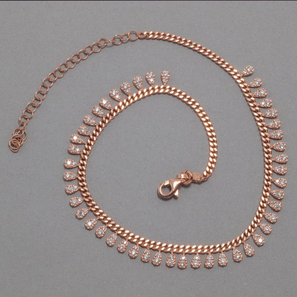 Theia - Zirconia Teardrop Charm Anklet: Rose Gold Polish