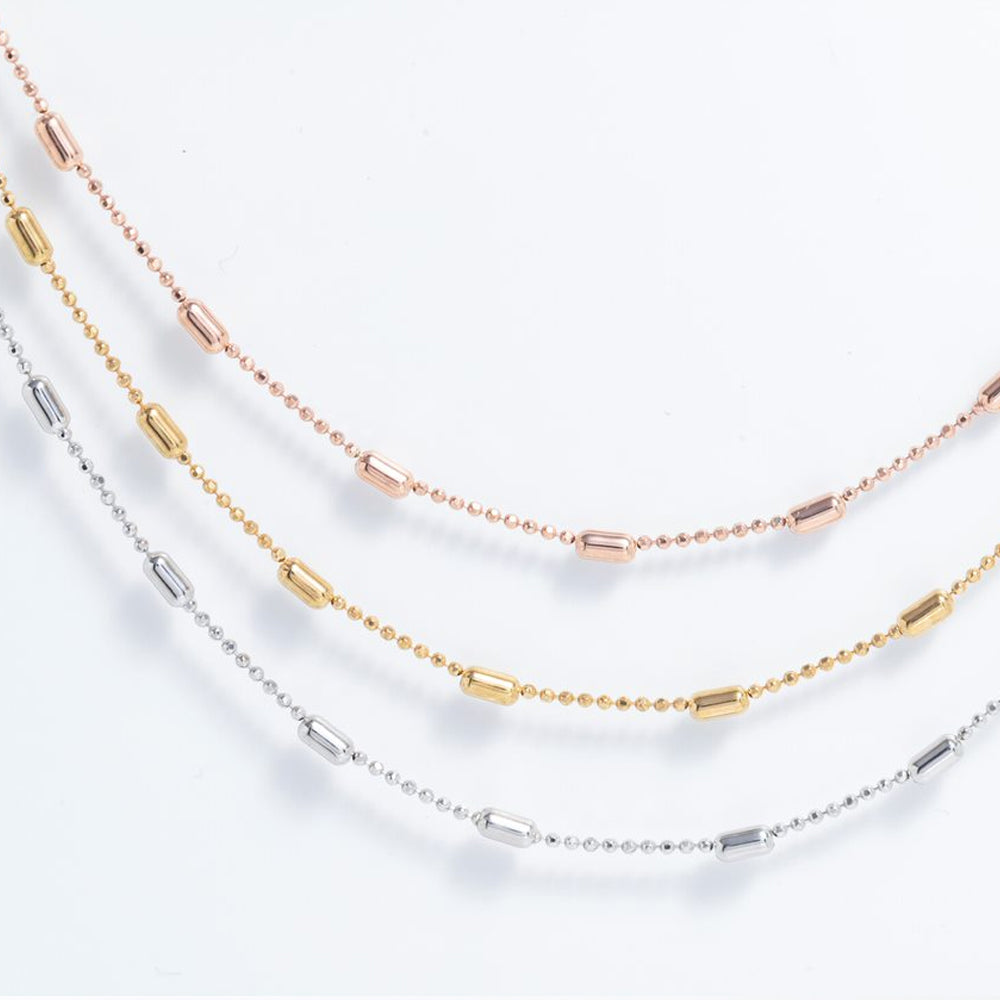 Maeve - Triple Layered Beaded Chain Necklace: Silver, Gold and Rose Gold Polish