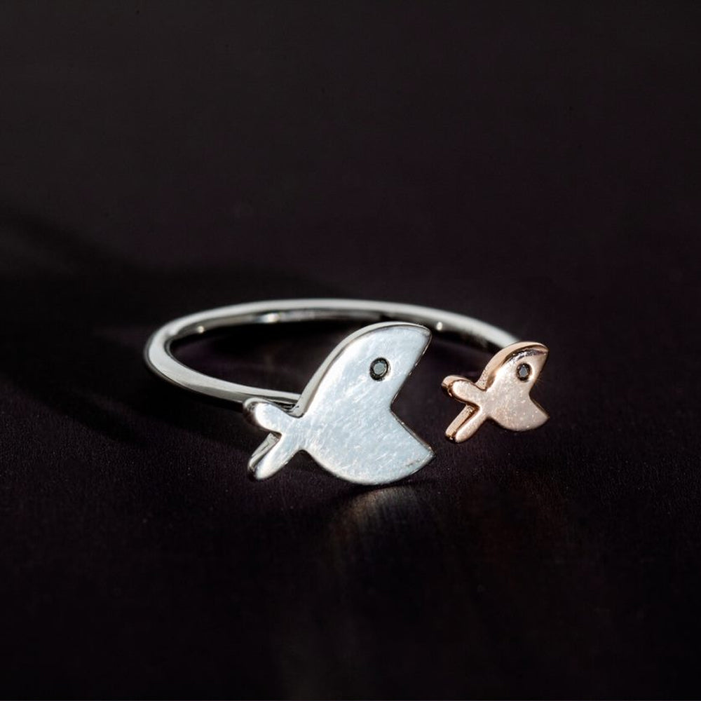Pisces - Adjustable Fish Ring: Silver and Rose Gold Polish