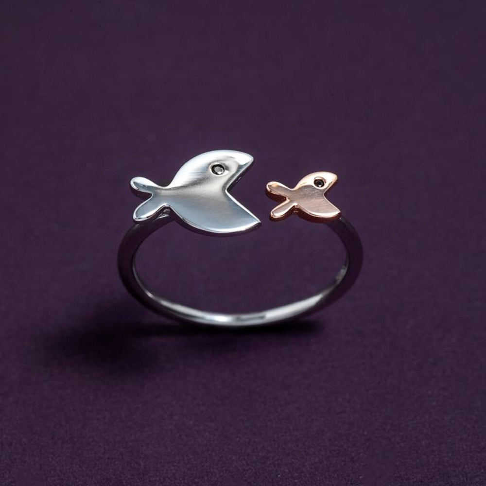 Pisces - Adjustable Fish Ring: Silver and Rose Gold Polish